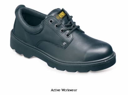 Apache Leather Water Resistant Safety Shoes. Men and Women's Sizes 3-14. AP306 Shoes Active-Workwear Shoes Black leatherBlack leather 4 eyelet water resistant, Steel toe cap and mid-sole, Extended size range, Padded collar and tongue, PU dual density sole unit, Chemical resistant sole , Oil resistant sole, Shock absorption sole, Anti Static.