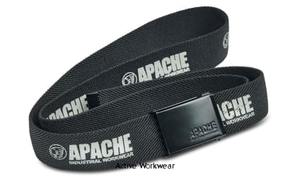 Apache Work Belt (Logo on Buckle) Fits all Apache work Trousers- Horizon Accessories Belts Kneepads etc Active-Workwear Fully adjustable belt, cut to size with embossed metal buckle. Black with grey print. Will fit all Apache trousers and shorts.
