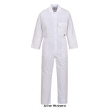 White Basic Standard Coverall Boilersuit Stud Front Overall Portwest 2802 Boiler suits & One-piece's Active-Workwear This smart coverall features a chest pocket with flap for secure storage and two side pockets. Comfort, practicality and durability are ensured.  Non shrinking to ensure that this style maintains its shape wash after wash 50+ UPF rated fabric to block 98% of UV rays  4 pockets for ample storage Chest pocket Rule pocket Side pockets