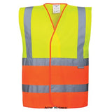 Basic Two Tone Hi Vis Vest Tabard Portwest C481 Hi Vis Tops Active-Workwear A two tone addition to our popular high visibility vest range, lightweight and comfortable, Reflective tape for increased visibility, Contrast colouring for added style, Hook and loop closure for easy access, Generous fit for wearer comfort