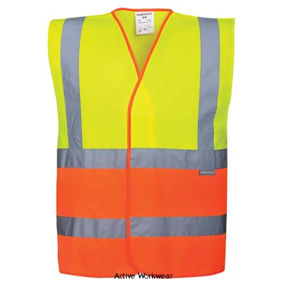 Basic Two Tone Hi Vis Vest Tabard Portwest C481 Hi Vis Tops Active-Workwear A two tone addition to our popular high visibility vest range, lightweight and comfortable, Reflective tape for increased visibility, Contrast colouring for added style, Hook and loop closure for easy access, Generous fit for wearer comfort
