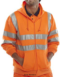 Orange Beeswift B-Seen Hi Vis Hoody Hooded Zipped Sweatshirt En471 Class 3 RIS 3279 - Bshssen Hi Vis Tops Active-Workwear BSeen  Anti pill (the fabric has been treated to prevent little balls (or pills) of thread appearing on the surface of the fabric) Full length front zip handwarmer pockets Retro-reflective sew on tape Two band & brace Conforms to EN ISO 20471 Class 3 high visibility RIS-3279-TOM - Railway use certified.