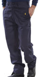 Beeswift Flame Retardant Proban Welding Utility Work Trousers Civils- Cfrt Fire Retardant Active-Workwear 300 Gram cotton drill fabric with flame retardant treatment Brass zip fly Button waistband 7 Belt loops Two vertical side seam access pockets Plain back and hips FR logo embroidered to left hip Conform to EN ISO 11612 A1 B1 C1 Protection against heat and flame, EN ISO 11611 CLASS 1 A1 Protective clothing for use in welding