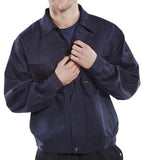Beeswift Super Click Heavyweight Drivers Jacket 9Oz Navy - Pcj9N Jackets & Fleeces Active-Workwear 9oz 65/35 Polyester Cotton. , Lay down collar. , Yoke back. , No. 5 plastic zip closure with 3 stud flap fastening. , 2 breast pockets with stud flap. , 2 lower welted pockets. , 2\' (52cm) waistba
