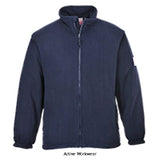 Bizflame Anti Static Modaflame Flame Retardant Fleece Jacket Portwest FR30 Constructed with a double sided anti-pill fleece. Features include two side pockets with concealed zip closure to keep belongings secure. Comfortable elasticated cuffs and drawstring at hem. 