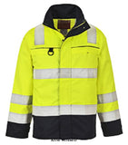 Bizflame Hi-Vis Flame Retardant Anti static ARC Multinorm Jacket Portwest FR61 Fire Retardant Active-Workwear The Portwest FR61 is constructed with highly innovative Bizflame Multi fabric. This comfortable garment offers protection against multiple risks including exposure to heat, fire, chemicals, electrical arcs and welding. Features include twin-stitched Hi-Vis strips on chest, arms and shoulders, concealed 2-way front brass zip . This is not a waterproof jacket 