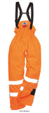 Orange Bizflame Rain Unlined Hi-Vis Flame Retardent Bib Trouser   Breathable and waterproof this superb flame resistant and antistatic garment provides everything you need. The fully elasticated waistband and back waist buggy maximise comfort the braces are fit