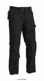 Blaklader Combat Work Trousers with Kneepad Pockets - 1406 Trousers Active-Workwear 65% polyester, 35% cotton, twill, 300g/m² Reinforcement CORDURA®-reinforced on knees details Metal zipper fly Pockets Back pocket with flap Leg pocket with bellow, flap and sewn on three-section pen pocket Knee protection pockets,Side pocket with contrast piping Telephone pocket Ruler pocket Quality 1860: 65% polyester, 35% cotton, twill, 300g/m² Colour: 9994 Black/Grey Sizes: 30/R-46/R 32/L-40/L 36/S-45/S 