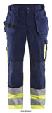 Blaklader Hi Vis Class 1 Knee Pad Work Trousers with Nail Pockets -1529 1860 Hi Vis Trousers Active-Workwear Hi-Vis trousers with CORDURA®-reinforcements on the knees for extra durability. These trousers have the right protection and built-in functionality. Rule pocket with an extra pocket. Certified according to EN ISO 20471, class 1 protective clothing with high visibility. Main material 65% polyester, 35% cotton, twill, 300g/m² High Vis Cordura, Nail pockets, Knee protection pockets,
