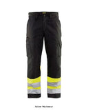 Black Yellow Blaklader Hi Vis Knee Pad Work Trousers (Water Repellent) Class 1 - 1564 Hi Vis Trousers Active-Workwear Blakladers 1564 High visibility trouser in a highly durable and light material with water-repellent performance. Great tear-strength, high abrasion performance and spacious leg pockets makes the 1564 high visibility Class 1 trouser the ultimate choice 60 mm wide reflective tape, Reflective tapes around legs C sizes can be extended to C150 sizes 