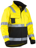 Yellow Black Blaklader Hi Vis Water Repellent Lightweight Safety Work Jacket RIS 3279 - 4064 Hi Vis Jackets Active-Workwear High visibility rail work wear jacket designed to be seen in every direction - even when bending down. The durable, light and water repellent material assures high comfort and optimal functionality. Shorter front for maximum freedom of movement, longer back for better protection over the lower back. Easy accessable pockets for all your needs combined with good fitting