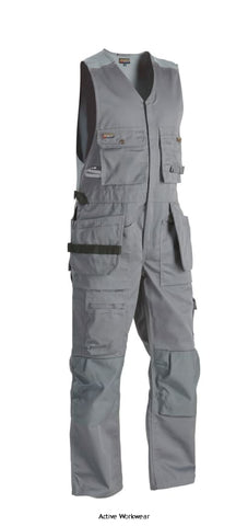 Grey Blaklader Sleeveless Work Overalls with Knee Pad & Nail Pockets - 2652 Boilersuits & Onepieces Active-Workwear 65% polyester, 35% cotton, twill, 300g/m² Functionality Stretch in back Reinforcement CORDURA® reinforced knees and back pockets Details Adjustable at shoulder seam Side hammer loop Metal buttons Inner leg seam with 3-needle stitching Front closure Hidden one-way plastic zipper Pockets Leg pocket with pen pocket