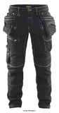 Black Blaklader Stretch Denim Craftsman Work Trouser Holster Pockets Stretch X 1990 Trousers Active-Workwear Durable Blaklader Stretch Denim craftsman trouser in Cordura denim-stretch with stretch panels in crotch and calf for optimal range of movement. The model has a standard waist and crotch with tapered legs. Top-loading knee pocket in CORDURA®- stretch suitable for maximum comfort even when kneeling. A Brilliant piece of Blaklader Workwear. Main material 55% cotton,