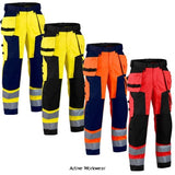 Blaklader 1567 waterproof hi vis softshell trousers with kneepad and nail pockets - rail ris compliant