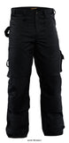 Black Blaklader Work Trousers with Cordura Kneepad Pockets (PolyCotton) - 1570 1860 Trousers Active-Workwear. A Blaklader Workwear craftsman trouser without Holster Pockets that gives you maximum comfort and superior protection with CORDURA® reinforcements in the knee pockets and several easily accessible pockets. Two back pockets with bellows, hammer loop and reinforced waist pocket. Has knee protection pockets. Main material 65% polyester, 35% cotton, twill, 300g/m²
