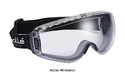 Bolle Pilot Platinum Anti Scratch Anti Fog Safety Goggles - Bopilopsi Eye Protection Active-Workwear Ultra-flexible TPV housing and wide fully adjustable neoprene strap guarantees the wearer optimum levels of fit and comfort. The "toric" optical class 1 polycarbonate anti scratch and anti fog lens provides an excellent field of view and the lens can be easily and quickly changed. Can be worn over prescription spectacles. Tested and approved to EN 166 1BT 39 CE