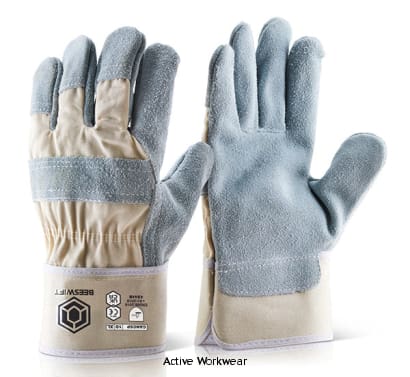 Canadian Heavy Duty Leather Rigger Glove (Pack Of 10) Beeswift Cancsp Hand Protection Active-Workwear Natural grey heavy tanned leather, Safety cuff fabric, Superior performance and durability. Generously sized. Comfortable fleece lined palm and thumb-face. EN388: 2003, Level 4 Abrasion