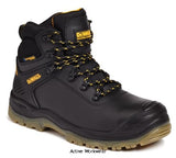Dewalt Newark Black Waterproof Hiker S3 Safety Boot active-Workwear Full grain black leather upper. Waterproof and breathable Samsung membrane inner lining. Padded tongue and collar for added comfort. Steel toe cap protection and steel midsole protection. PU comfort insole. TPU dual density outsole. Anti-Scuff toe guard. TPU Heel support system. A high quality waterproof safety boot from DEWALT. Size 6-12