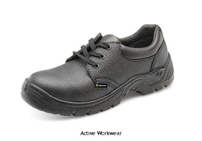 Dual Density Cheap Safety Shoe Steel Toe with Midsole Black S1P -Beeswift Cddsms Shoes Active-Workwear Dual Density PU 200 Joule steel toe cap Steel midsole protection Shock absorber heel Anti-static Oil resistant sole Slip resistant Leather upper Conforms to EN ISO 20345:2011 S1P SRC