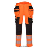 DX4 Hi Vis Detachable Holster Pocket Stretch Work Trouser-DX442 Hi Vis Trousers PortWest Active Workwear The Portwest DX4442  Stretch Detachable Hi-Vis Holster Trouser is ergonomically designed and uses the targeted placement of dynamic 4X stretch fabrics to give maximum range of movement when working. The trouser features a high-rise back waistband with side elastication, ensuring protection in all working positions. Pre-bent top loading adjustable knee pad pockets,