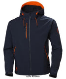 Navy Blue Helly Hansen Chelsea Evolution Hooded top Hoody Stretch Softshell-74140 Workwear Jackets & Fleeces Helly Hansen Active-Workwear Helly Hansen Softshell fabric with membrane and fleece backing combined with back panel in 4-way stretch fabric gives you the ultimate Softshell Jacket. The 4-way stretch fabric is strategically placed across the upper back to maximize movability and comfort