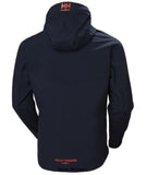 Navy Helly Hansen Chelsea Evolution Hooded top Hoody Stretch Softshell-74140 Workwear Jackets & Fleeces Helly Hansen Active-Workwear Helly Hansen Softshell fabric with membrane and fleece backing combined with back panel in 4-way stretch fabric gives you the ultimate Softshell Jacket. The 4-way stretch fabric is strategically placed across the upper back to maximize movability and comfort