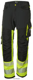 Helly Hansen ICU Stretch Work Trousers H Viz Class1- 77471 Hi Vis Trousers Active-Workwear Finally Hi-Viz just got comfortable. The durable 4-way stretch fabric combined with proven Helly Hansen Hi-Viz polyester/cotton combines flexibility, style, and safety. Modern fit, removable tool pockets and Cordura reinforced knee pockets - All in one! The unbeatable ease of movement to the limits.
