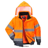 Hi Vis 2 in1 Bomber Jacket / Bodywarmer/Gilet RIS 3279 Portwest C468 Hi Vis Jackets Active-Workwear This Portwest classic 2-in-1high Visibility Bomber jacket features zip out detachable sleeves and a concealed pack-away hood for maximum versatility. The elasticated cuffs and waistband provide a snug fit for ultimate wearer comfort. A quilt lining, together with expertly taped waterproof seams, ensure the wearer is kept warm 