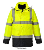 Yellow Hi Vis 4 in1 Waterproof Reversible Contrast Jacket GORT RIS 3279 Portwest - S471 Hi Vis Jackets Active-Workwear Contemporary design 4-in-1 versatile jacket that offers four combinations: light weight outer outer with body warmer combined wear-alone body warmer and reverse colour body warmer. Comfortable and practical the jacket i