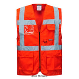 REd Hi Vis Berlin Zipped Executive Vest RIS 3279 Portwest Up to 7XL- S476 Hi Vis Tops Active-Workwear Revolutionary in its design, the Berlin High Visibility executive vest combines the light weight of a waistcoat with the practicality of pockets for those situations when a jacket may be too warm. A clear ID pocket for security passes and cards complements this unique garment .Reflective tape for increased visibility front zip opening for easy access 