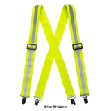Hi-Vis Elasticated Trouser Braces Portwest HV56 Accessories Belts Kneepads etc Active-Workwear Heat-sealed reflective tape for added visibility 4 x metal clip attachment for a secure fit to trousers Adjustable straps for a secure fit Elasticated straps Shell Fabric : 100% Polyester