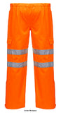 Orange Hi-Vis Extreme Waterproof over Trousers RIS 3279 Portwest S597 Hi Vis Trousers Active-Workwear Waterproof windproof and breathable this trouser features an elasticated waistband and inner draw cord adjustment for a comfortable fit. Undergarments can be easily accessed through side access pockets. Zip fastening at the 
