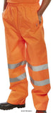 Orange Hi Vis Heavy Weight Pvc Coated Waterproof Over Trousers En471 Class 1 -Beeswift  Ten Hi Vis Trousers Active-Workwear Heavyweight PVC coated polyester Elasticated waist 2 position stud adjustment to legs 2 x Side pockets with storm flaps Fully taped seams, Retro-reflective tape EN ISO 20471Class 1 high visibility EN 343 Class 3 resistance to water penetration Class 1 breathability
