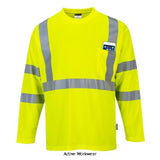 Portwest Hi-Vis Long Sleeved T-Shirt with pocket RIS 3279- S191 - Hi Vis Tops - Portwest