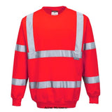 Red Hi Vis Sweatshirt Jumper (RIS-3279-TOM) Portwest B303 Hi Vis Tops Active-Workwear The Portwest Hi Vis B303 sweatshirt is ideal when its too cool for a T-shirt but not cold enough for a jacket. Offering exceptional comfort, the fit is roomy and the fabric is soft to touch. Available in yellow, red and rail specification orange (RIS-3279-TOM). Knitted fabric with brushed backing Reflective tape for increased visibility