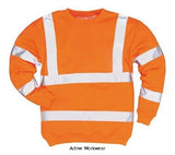 Orange Hi Vis Sweatshirt Jumper (RIS-3279-TOM) Portwest B303 Hi Vis Tops Active-Workwear The Portwest Hi Vis B303 sweatshirt is ideal when its too cool for a T-shirt but not cold enough for a jacket. Offering exceptional comfort, the fit is roomy and the fabric is soft to touch. Available in yellow, red and rail specification orange (RIS-3279-TOM). Knitted fabric with brushed backing Reflective tape for increased visibility