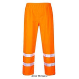 Orange Hi Vis Waterproof Class 1 Traffic Over Trouser RIS 3279 Portwest Up to 6XL S480 Hi Vis Trousers Active-Workwear These Hi Viz over trousers are designed to keep the wind and rain out as well as offering the best specification in the industry. An elasticated waist and adjustable stud hem make this garment a popular, comfortable choice with our customers. Available in a longer length CE certified Taped seams to provide additional protection Reflective tape for increased visibility