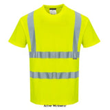 Hi Viz Cotton Comfort Crew Neck T-Shirt Short Sleeved Tee RIS 3279 Portwest S170 Hi Vis Tops Active-Workwear Breathable fabric to draw moisture away from the body keeping the wearer cool, dry and comfortable Moisture wicking fabric helping to keep the body warm, cool and dry Reflective tape for increased visibility