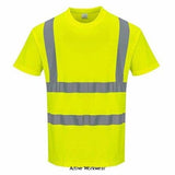yellow Hi Viz Cotton Comfort Crew Neck T-Shirt Short Sleeved Tee RIS 3279 Portwest S170 Hi Vis Tops Active-Workwear Breathable fabric to draw moisture away from the body keeping the wearer cool, dry and comfortable Moisture wicking fabric helping to keep the body warm, cool and dry Reflective tape for increased visibility 35+ UPF rated fabric to block 97% of UV rays Crew neck Designed with a comfort fit Certified to EN ISO 20471