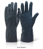 House Hold Heavyweight Rubber Gloves Black (Pack Of 10) - Beeswift Click Hhbhw Hand Protection Active-Workwear Heavyweight rubber glove. Manufactured from neoprene blended natural latex. Cotton flock lining. Resistant to selected chemicals and acids. EN388: 2003 Level 2 - Abrasion Level 0 - Cut ResistanceLevel 1 - Tear Resistance