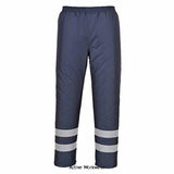 Blue Iona Hi Viz Lined (padded) Waterproof Safety work Trousers Portwest S482 Hi Vis Trousers Active-Workwear Cleverly designed to keep the wearer visible, safe and dry in foul weather conditions, the S482 is extremely practical and waterproof. Reflective tape offers superb protection in low light conditions whilst the padding traps the heat to make you warm and comfortable. Abrasion resistant Oxford polyester Taped seams to provide additional protection Reflective tape for increased visibility 