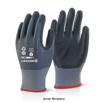 Knitted nylon nitrile pu mix coated glove (pack of 100 prs) - beeswift bf1 hand protection active-workwear