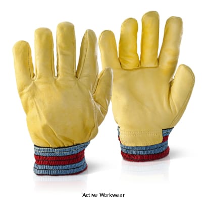 Click by Beeswift Large Fleece Lined Full Leather Freezer Gloves (Pack Of 10) - FGIMPN Hand Protection Active-Workwear  Full grain cowhide leather , Gun pattern. , Elasticated cuff with integral vein patch , Fully cotton fleece lined , Robust hard wearing, multi purpose glove ideal for low temperature