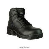Magnum Stealth Force 6.0 Composite Uniform Combat Safety Boots Boots Magnum Active-Workwear Featuring a durable leather upper and scanner safe non-metallic composite hardware. The lightweight composite toe-cap and anti-penetration plate protects feet from falling objects and underfoot punctures.