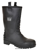 Black Neptune S5 Lined Rigger Wellington PVC Nitrile safety boot steel toe +midsole - FW75 Wellingtons Active-Workwear A waterproof alternative to the traditional leather rigger. Steel toecap and midsole, fully waterproof, fur lined with side tabs for easy donning. CE certified Protective steel toecap Steel midsole Anti-static footwear Energy Absorbing Seat Region 100% Waterproof keeping feet warm and dry SRC - Slip resistant outsole to prevent slips and trips on ceramic and steel surfaces