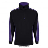 Black Purple Orn Avocet Contrast 1/4 Zip Sweatshirt Uniform Jumper-1288 Hoodies & Sweatshirts ORN Active-Workwear Offering a modern look with reflective detail, this 1/4 zip sweatshirt is stylish and warm. An ideal option for both the workplace and wearing out. High quality premium weight quarter zip sweatshirt Elasticated cuffs and waistband Brushed fleece inner for superior comfort Half moon yoke at neck Sporty multi-colour design with Hi-Vis piping along the shoulders Matching contrast side panels