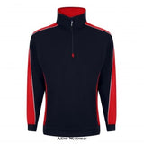 Navy Red Orn Avocet Contrast 1/4 Zip Sweatshirt Uniform Jumper-1288 Hoodies & Sweatshirts ORN Active-Workwear Offering a modern look with reflective detail, this 1/4 zip sweatshirt is stylish and warm. An ideal option for both the workplace and wearing out. High quality premium weight quarter zip sweatshirt Elasticated cuffs and waistband Brushed fleece inner for superior comfort Half moon yoke at neck Sporty multi-colour design with Hi-Vis piping along the shoulders Matching contrast side panels