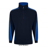 Navy Royal Orn Avocet Contrast 1/4 Zip Sweatshirt Uniform Jumper-1288 Hoodies & Sweatshirts ORN Active-Workwear Offering a modern look with reflective detail, this 1/4 zip sweatshirt is stylish and warm. An ideal option for both the workplace and wearing out. High quality premium weight quarter zip sweatshirt Elasticated cuffs and waistband Brushed fleece inner for superior comfort Half moon yoke at neck Sporty multi-colour design with Hi-Vis piping along the shoulders Matching contrast side panels