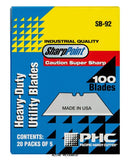 Pacific Handy Standard Utility Blades (Pack 100) - Sb-92 Miscellaneous Active-Workwear The SB-92 Standard Utility Blades are high quality steel and hold a very sharp edge that lasts longer than other brands. These are ideal for tough jobs and complement our industrial line of PHC utility knives. The SB-92 Blades have the universal two-notch design and fit most standard utility knives on the market.