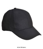 Black Portwest 6 Panel Baseball Cap - B010 Hats Caps & Gloves Active-Workwear  Six-panel crown with double stitching and sewn eyelets. Adjustable strap with classic plastic fastener. Available in a choice of popular colours and with reinforced front to accommodate embroidery or personalisation. Ideal f